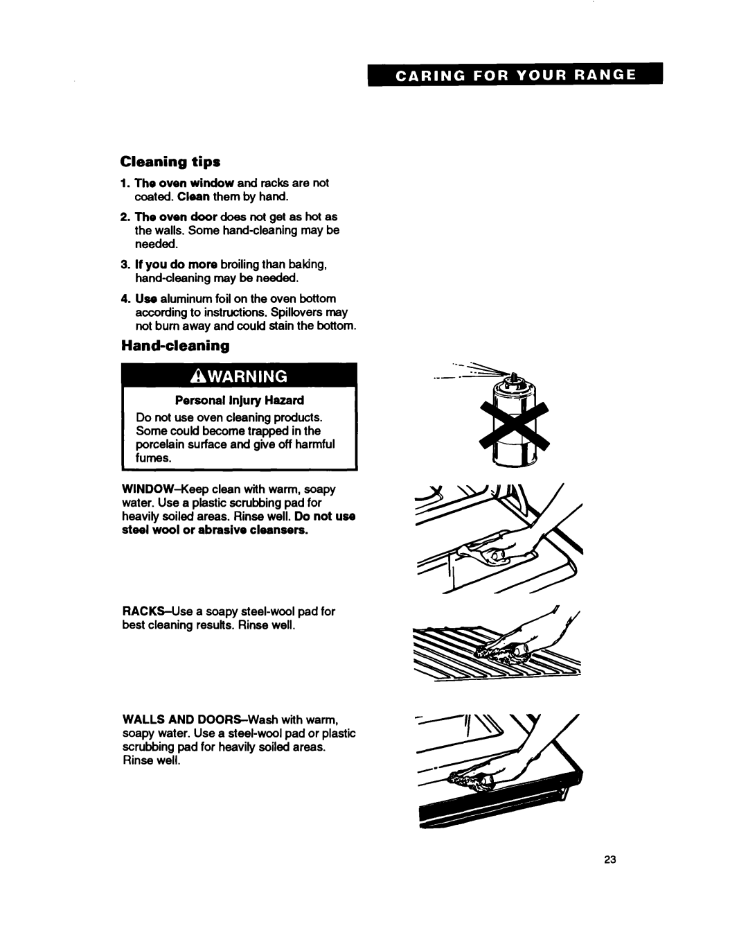 Whirlpool FEP350B, FEC330B, FEP330B important safety instructions Cleaning tips, Hand-cleaning 