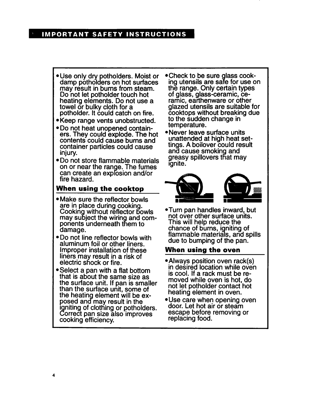 Whirlpool FEP330B, FEC330B, FEP350B important safety instructions 