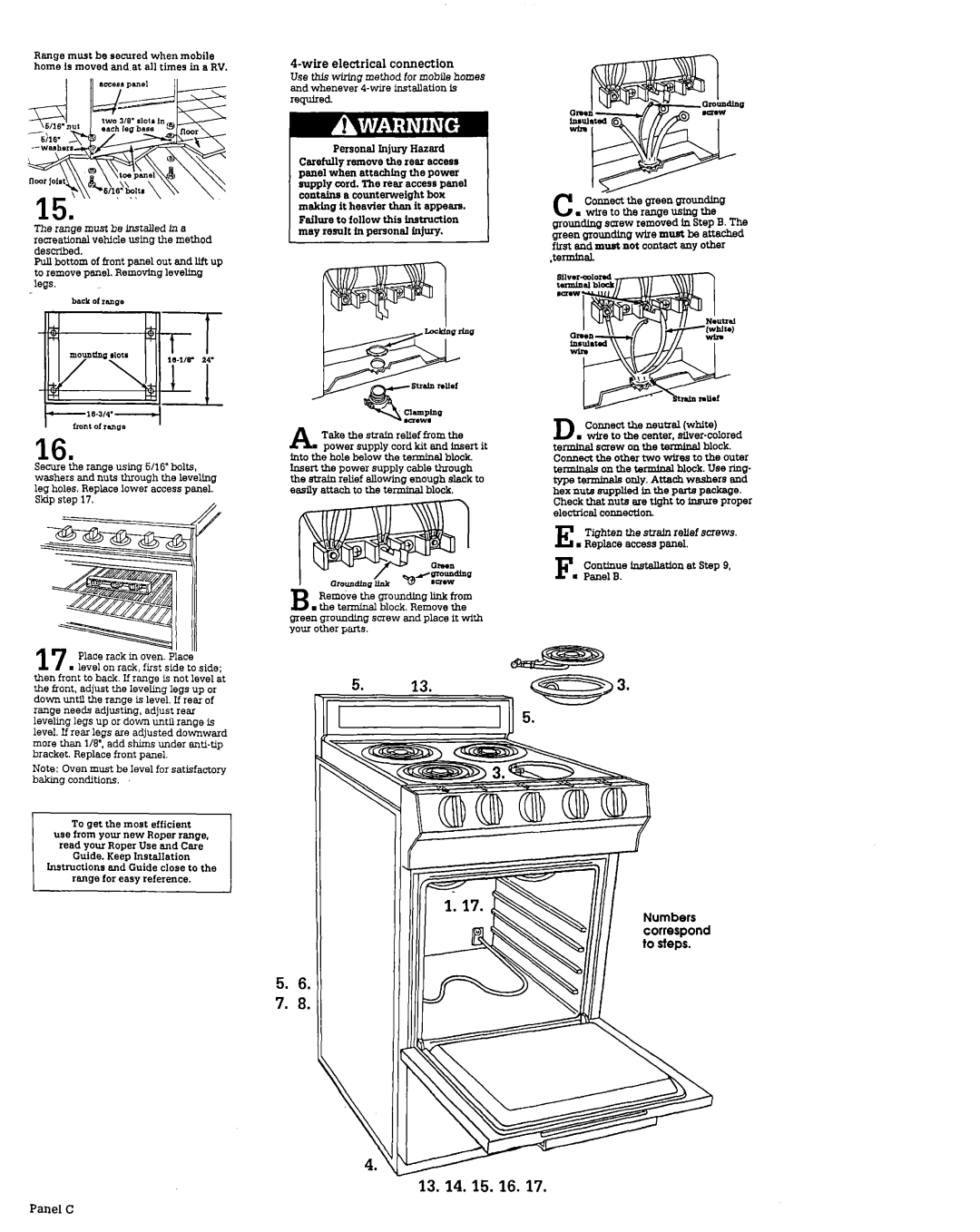 Whirlpool FEP210VL0 Connecttheneutralwhite, Panel C, Place rack in oven. Place, Fm ContluuePanelB. hstallatIon at Step 