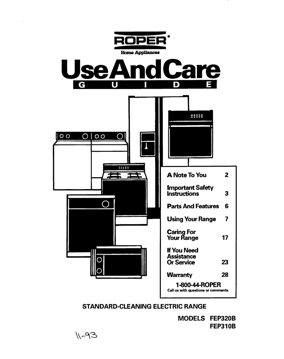 Whirlpool FEP320B, FEP310B warranty UseAndCare 