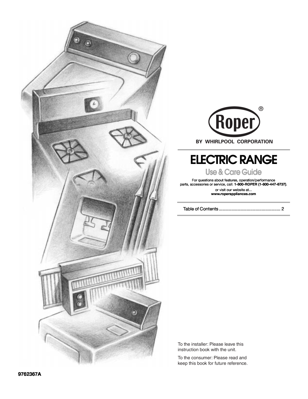 Whirlpool FEP310KV3 manual Electric Range, Use & Care Guide, parts, accessories or service, call 1-800-ROPER 