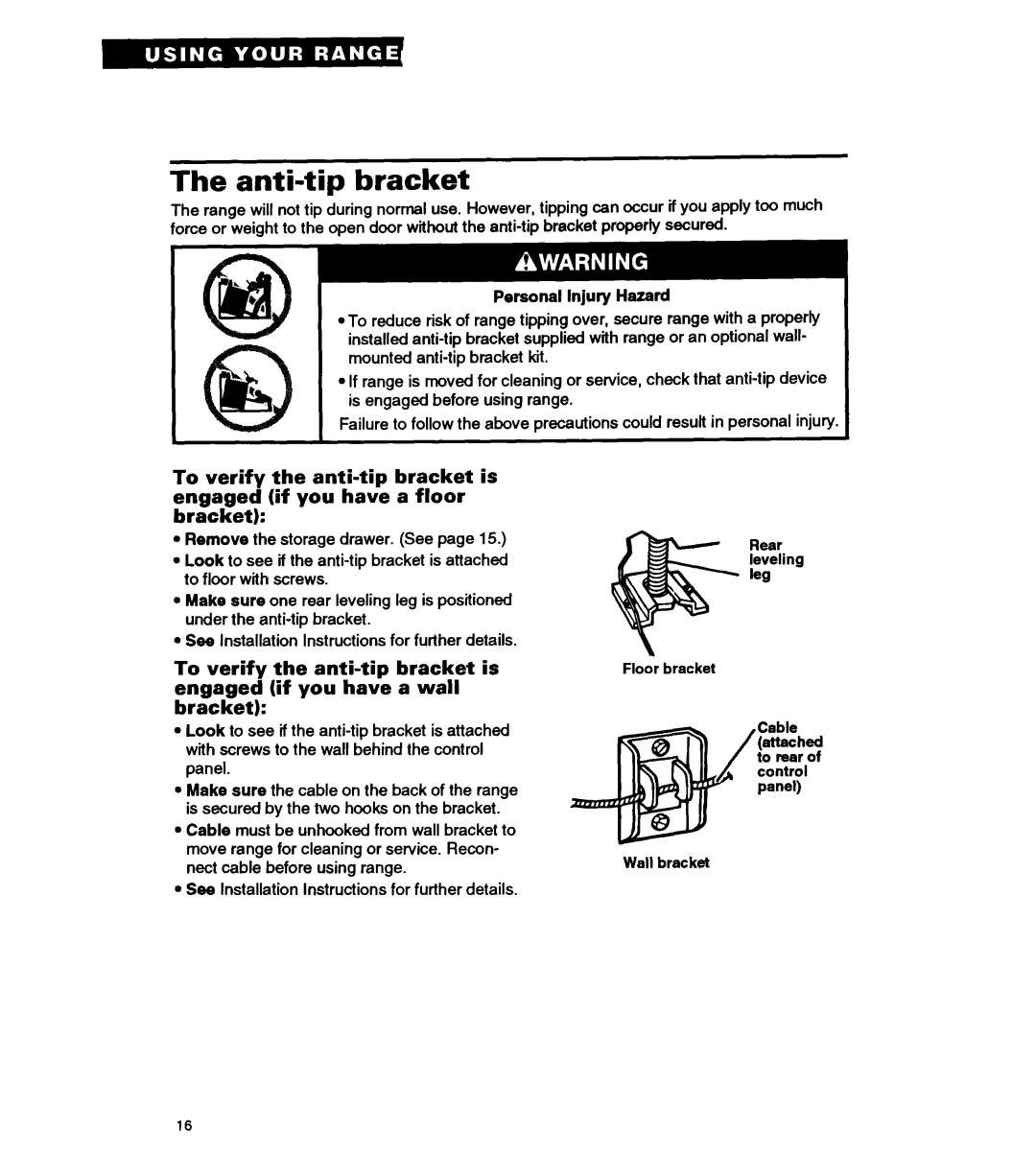 Whirlpool FEP310Y important safety instructions Anti-tip bracket 