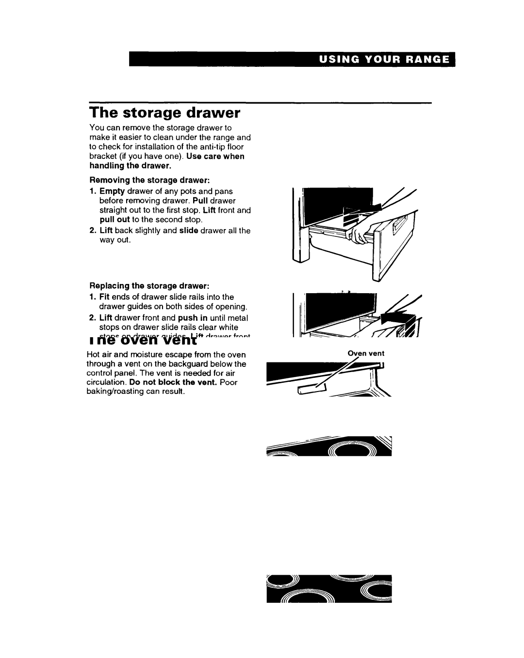 Whirlpool FEP314B important safety instructions Storage drawer 