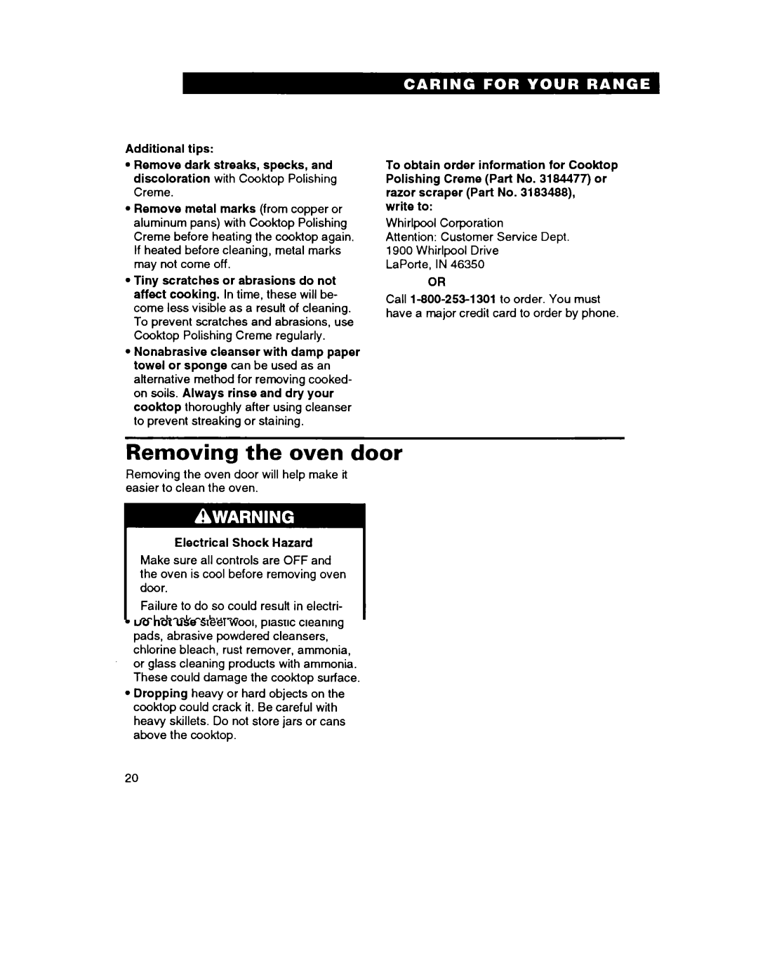 Whirlpool FEP314B important safety instructions Removing the oven door 