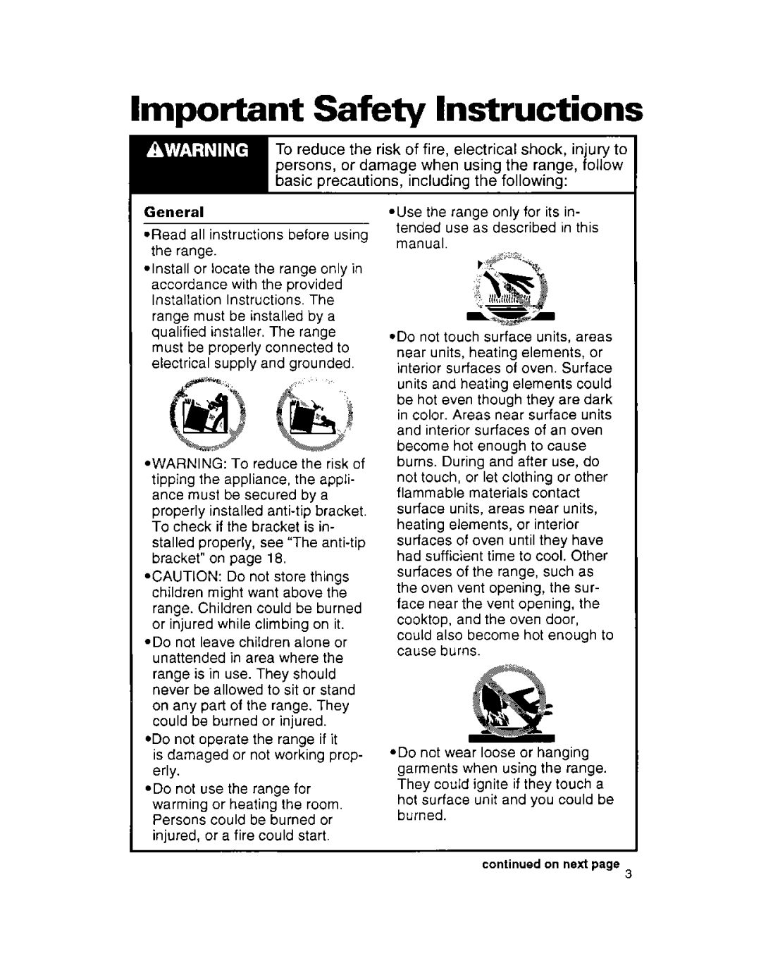 Whirlpool FEP314B important safety instructions Important Safety Instructions 