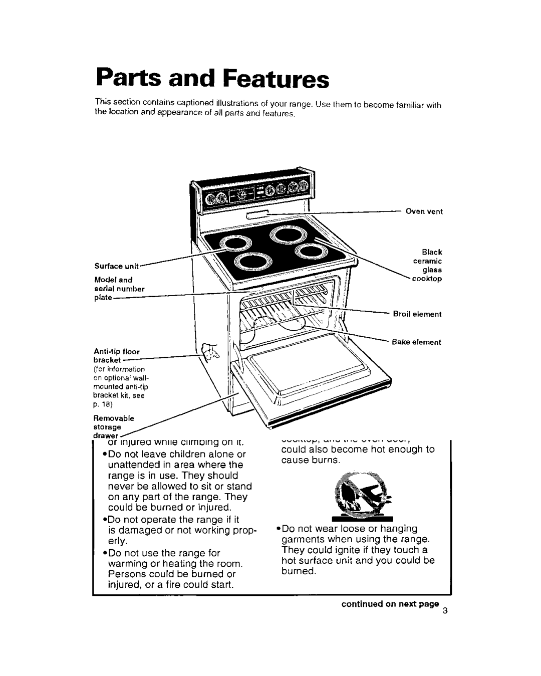 Whirlpool FEP314B important safety instructions Parts and Features, Control Panel 