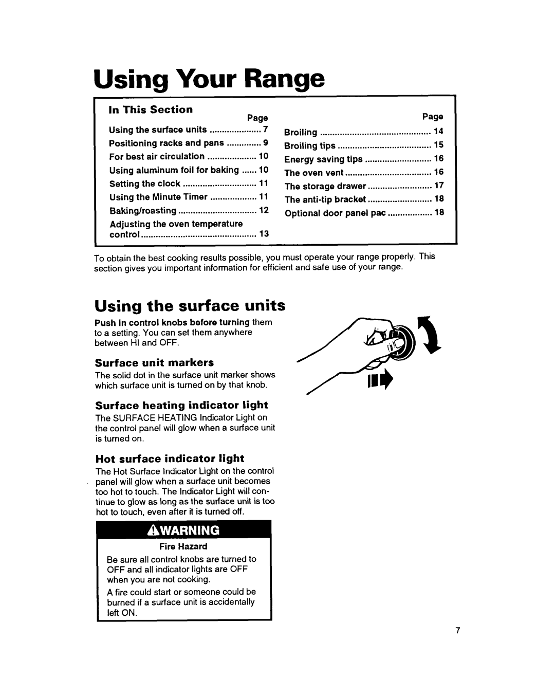 Whirlpool FEP314B important safety instructions Using Your Range, Using the surface units 