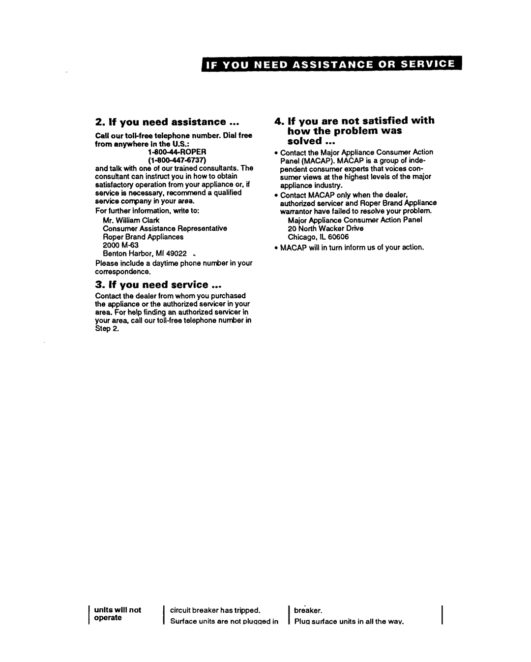 Whirlpool FEP320Y If you need assistance, If you need service, If you are not satisfied with how the problem was solved 