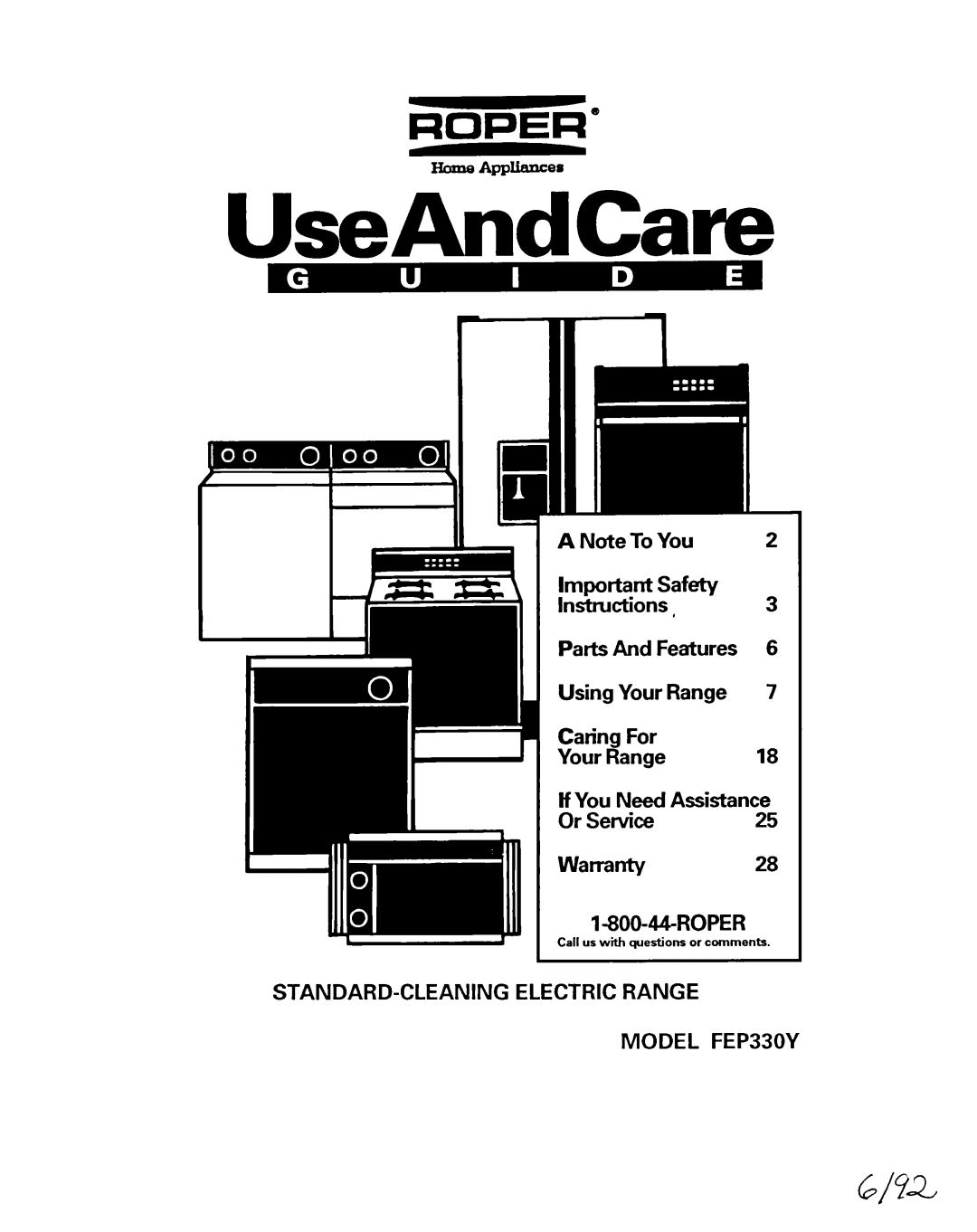 Whirlpool FEP330Y important safety instructions UseAndCare 