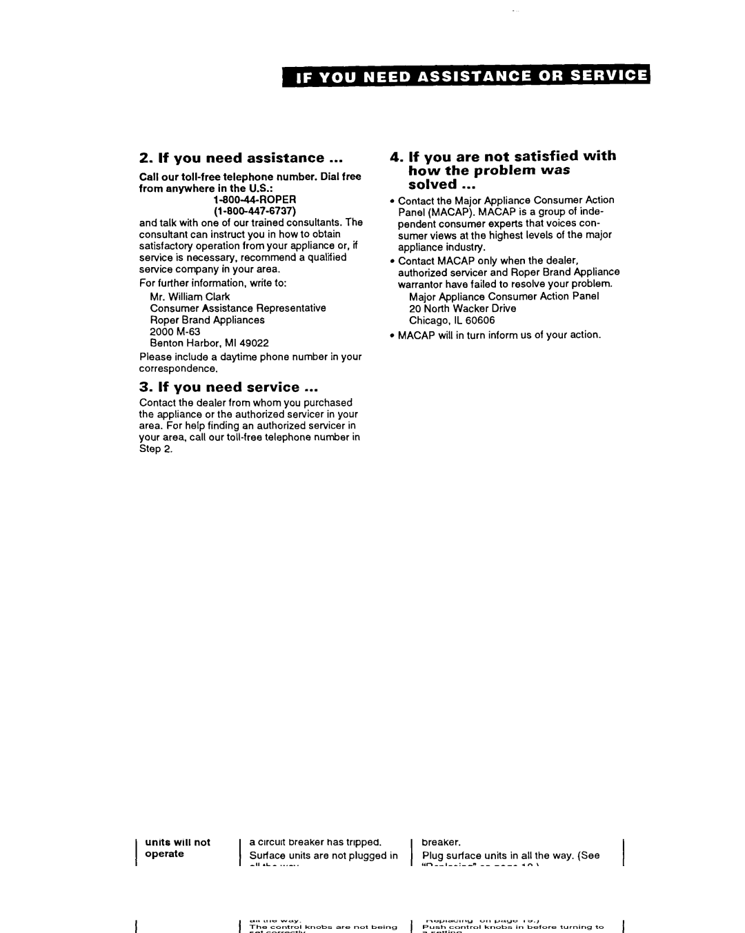 Whirlpool FEP330Y If you need assistance, If you need service, If you are not satisfied with how the problem was solved 