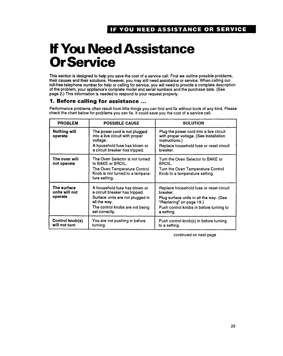 Whirlpool FEP340Y important safety instructions If You Need Assistance OrService, Before calling for assistance 