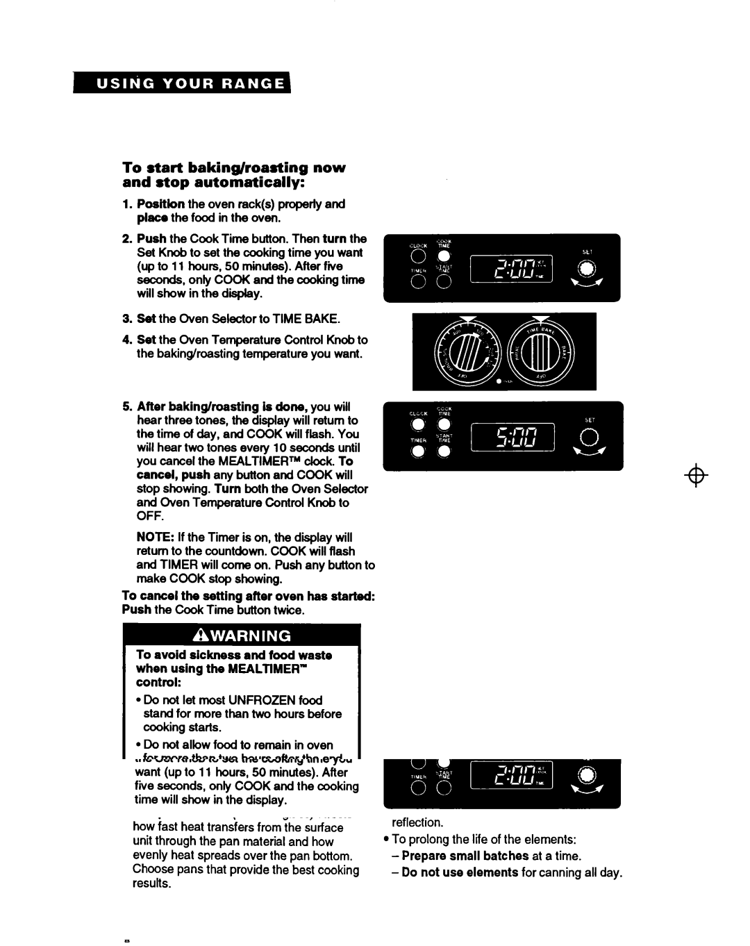 Whirlpool FEP350Y warranty To start baking/roasting now and stop automatically 