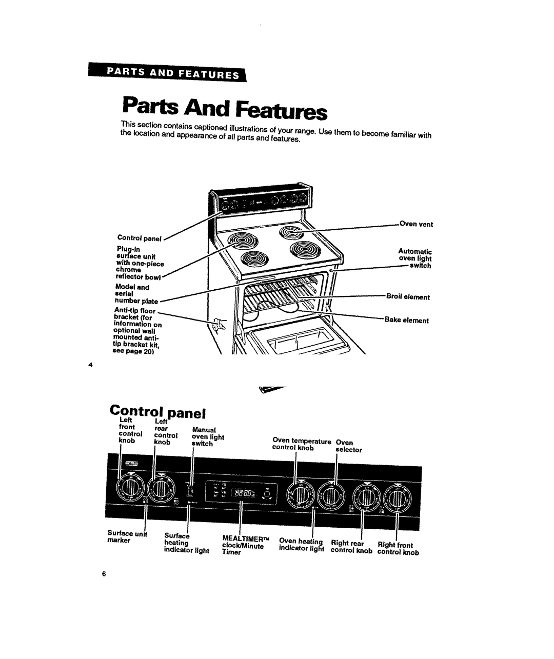 Whirlpool FEP350Y warranty Parts And Features 