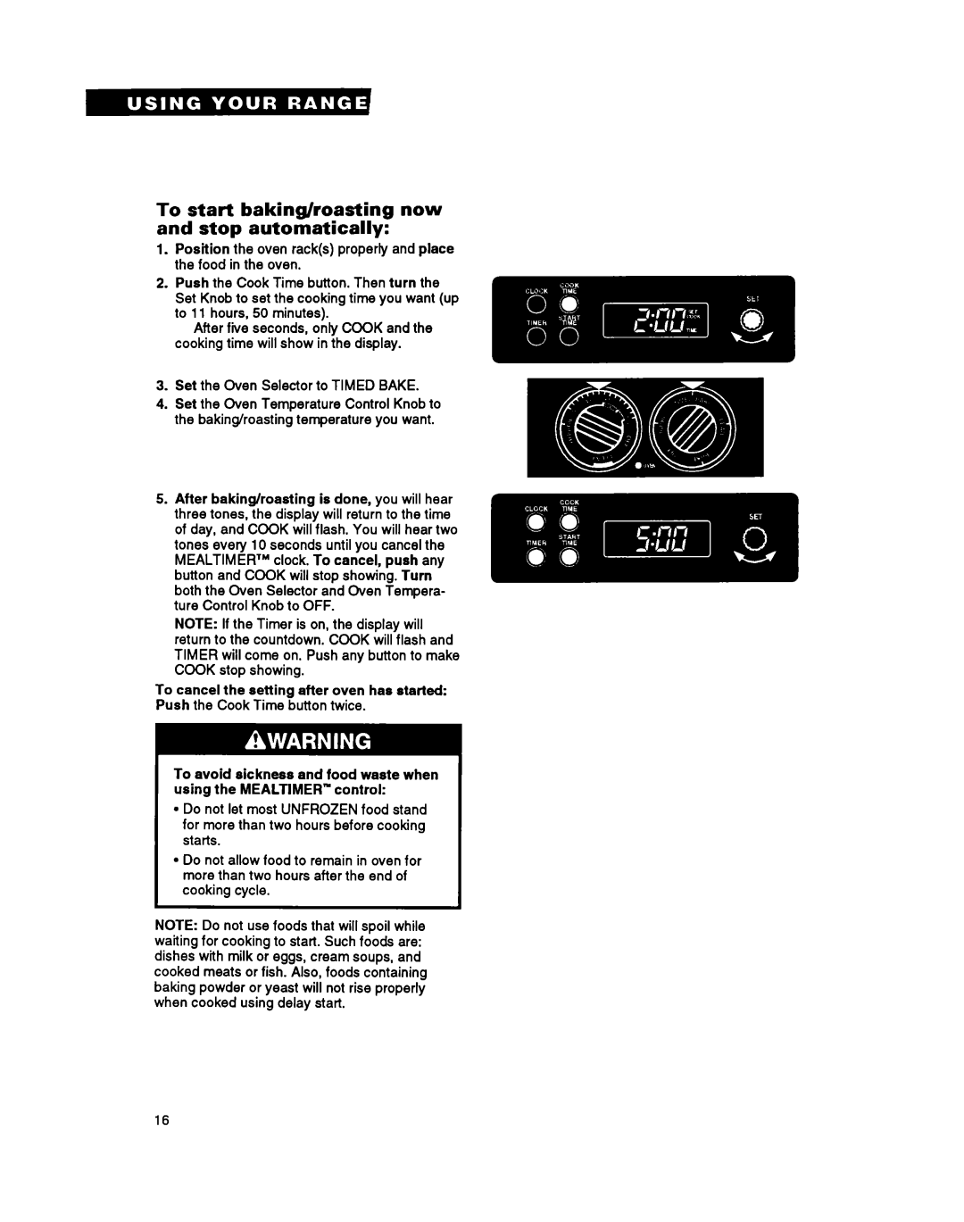 Whirlpool FES310Y manual To start baking/roasting now and stop automatically 