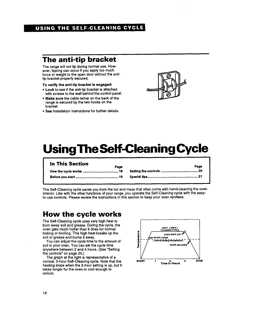 Whirlpool FES310Y manual UsingTheSelf-GleaningCycle, The anti-tipbracket, How the cycle works, This, Section, Page 