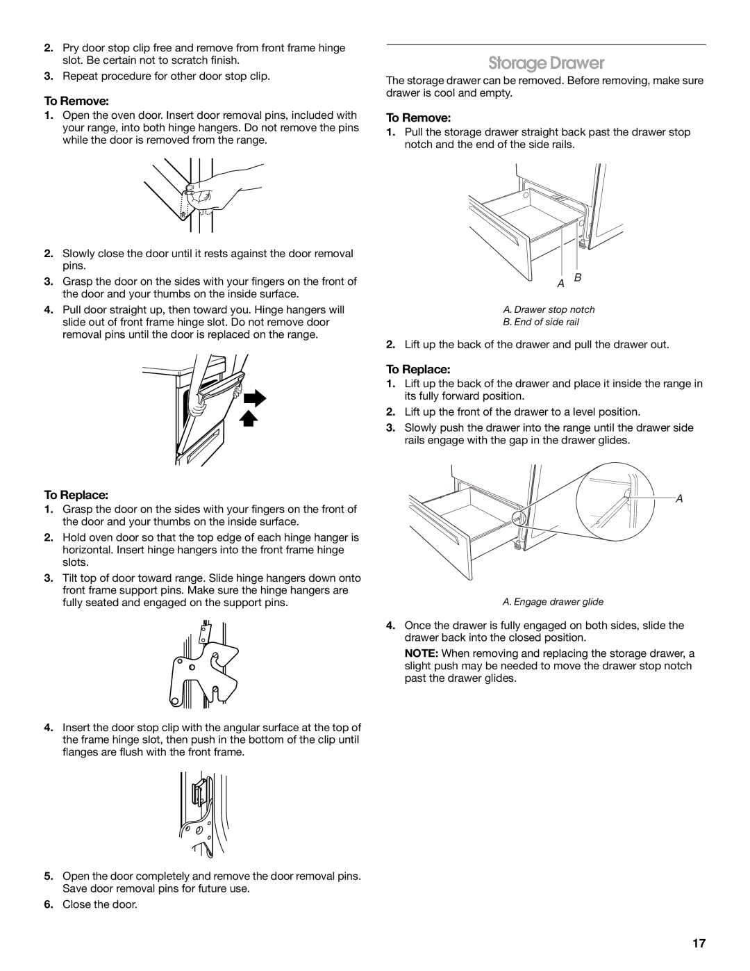 Whirlpool FES325RQ1 manual Storage Drawer, To Remove 