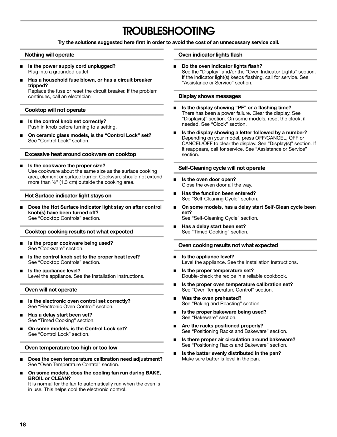 Whirlpool FES325RQ1 manual Troubleshooting 