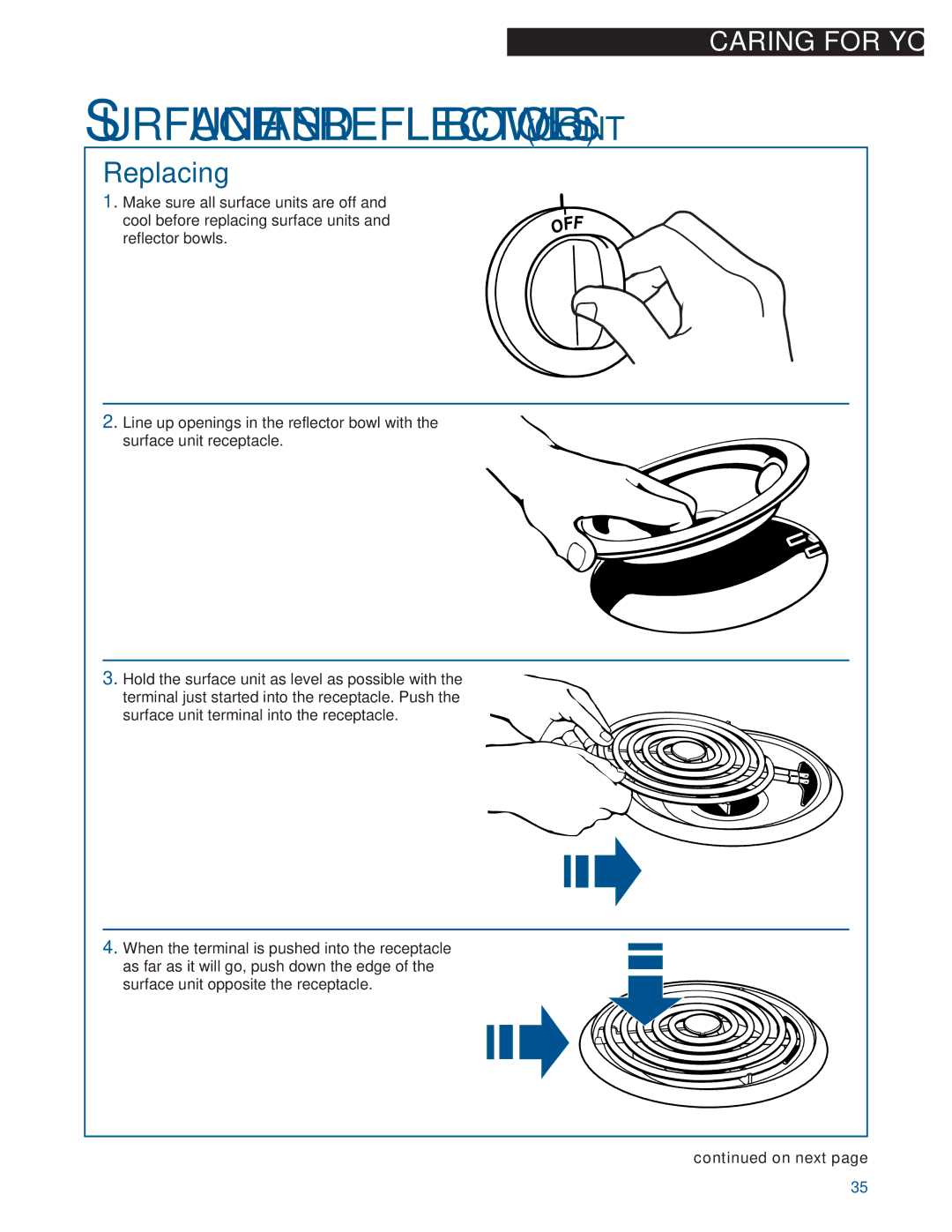 Whirlpool FES330E, FES364E, FEP320E, FEP310E, FEP330E warranty Surface Units and Reflector Bowls, Replacing 