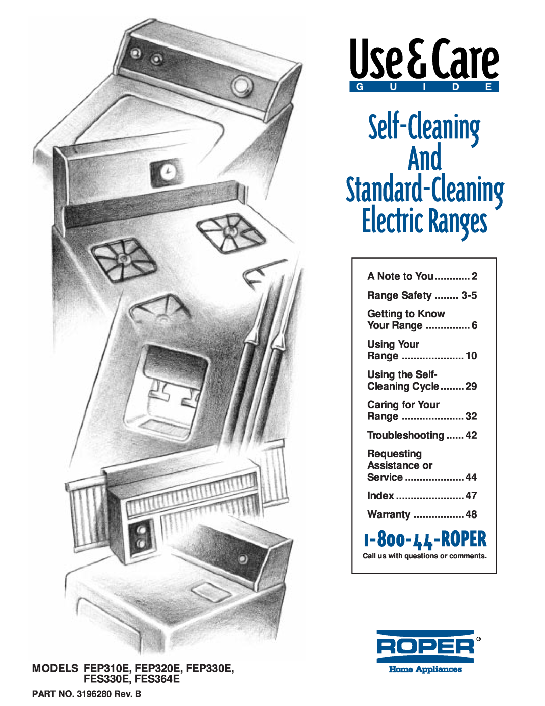 Whirlpool warranty MODELS FEP310E, FEP320E, FEP330E FES330E, FES364E, Use&Care, And Standard-Cleaning, Self-Cleaning 