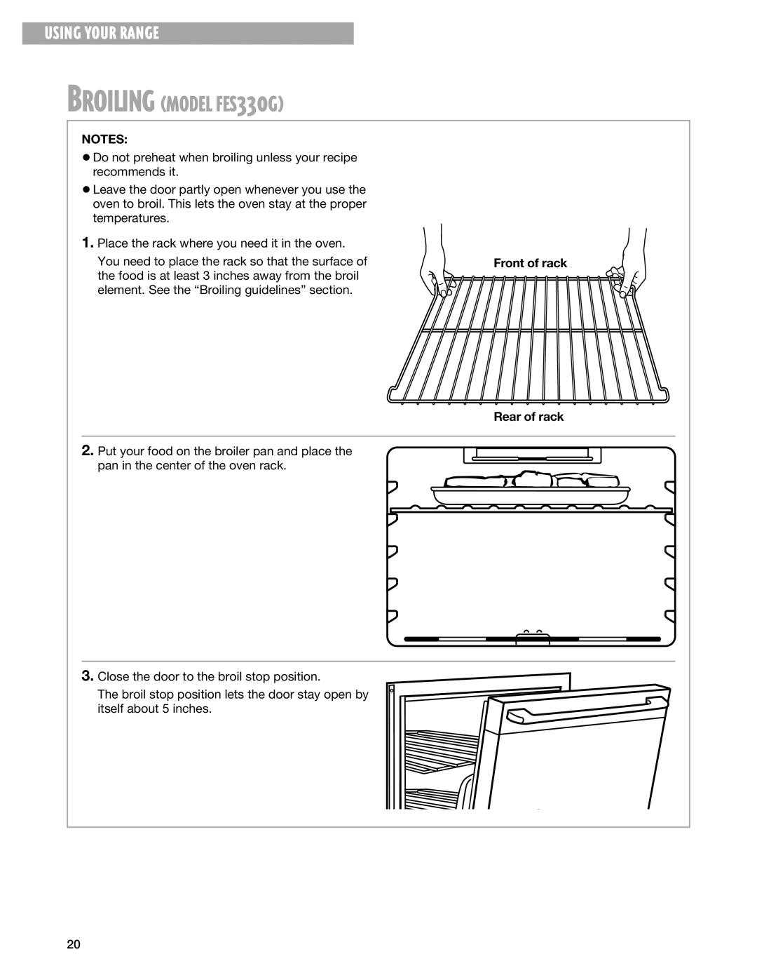 Whirlpool FEP310G, FEP330G, FEP320G warranty Broiling Model FES330G 