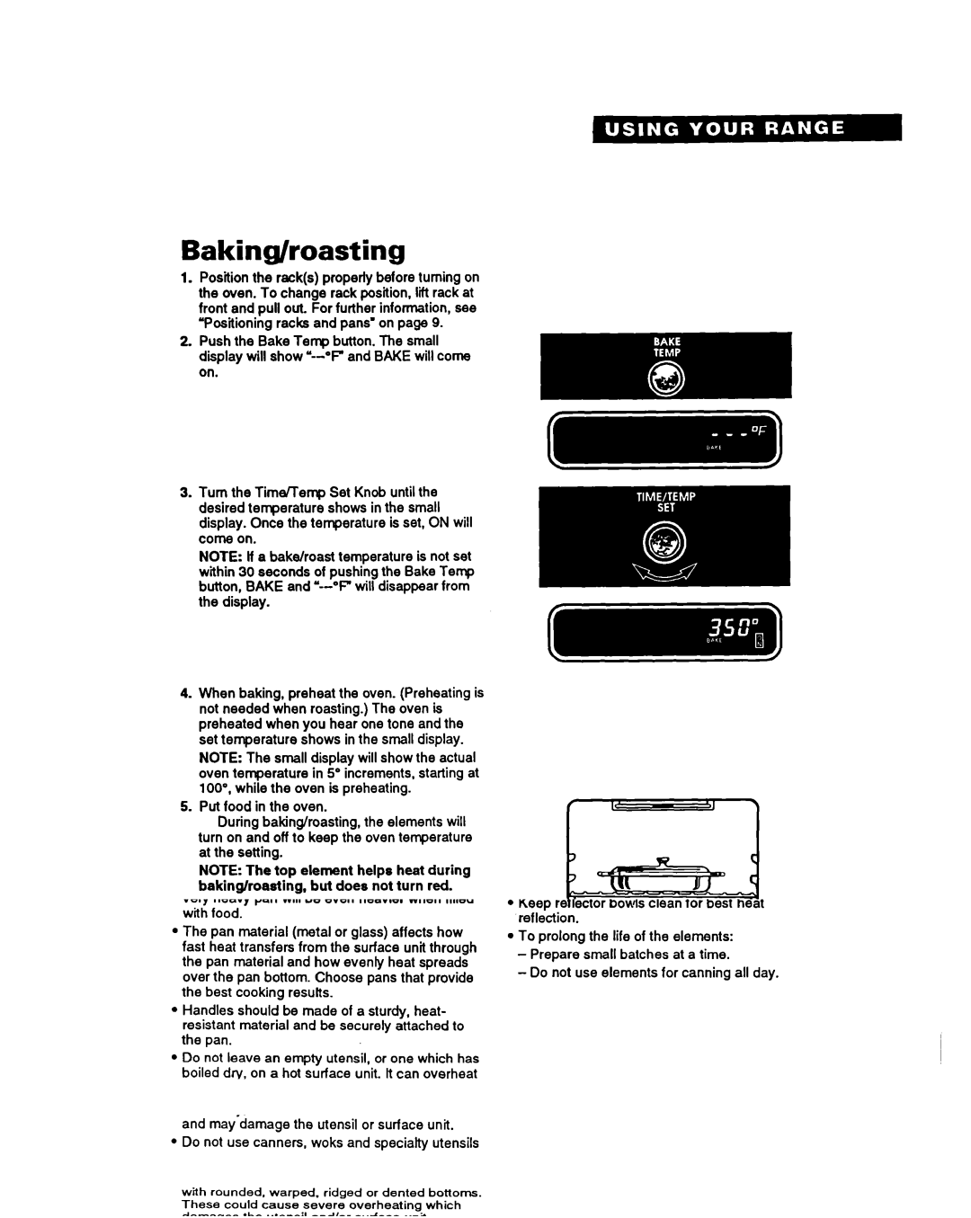 Whirlpool FES340Y important safety instructions Baking/roasting 