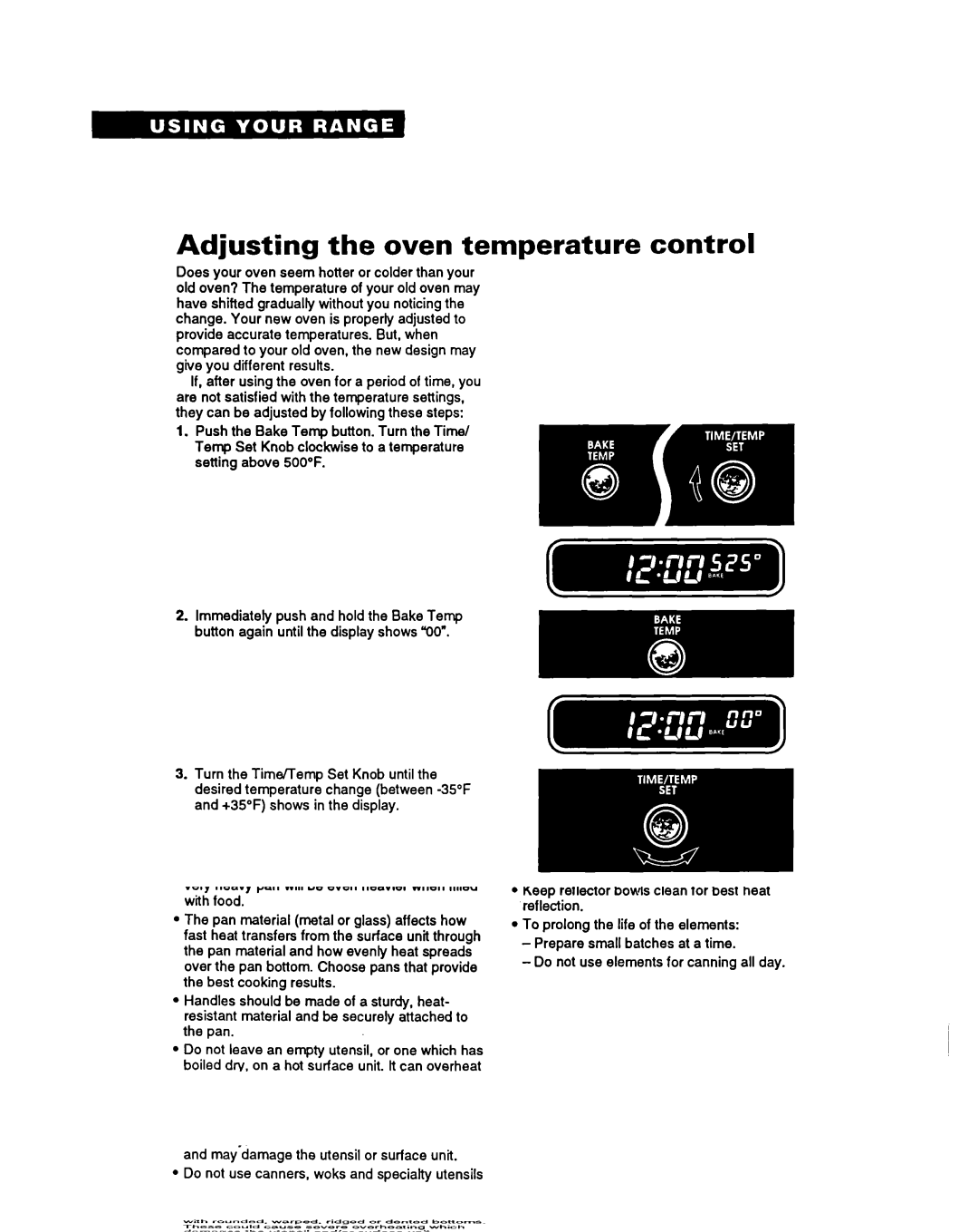 Whirlpool FES340Y important safety instructions Adjusting the oven temperature control 