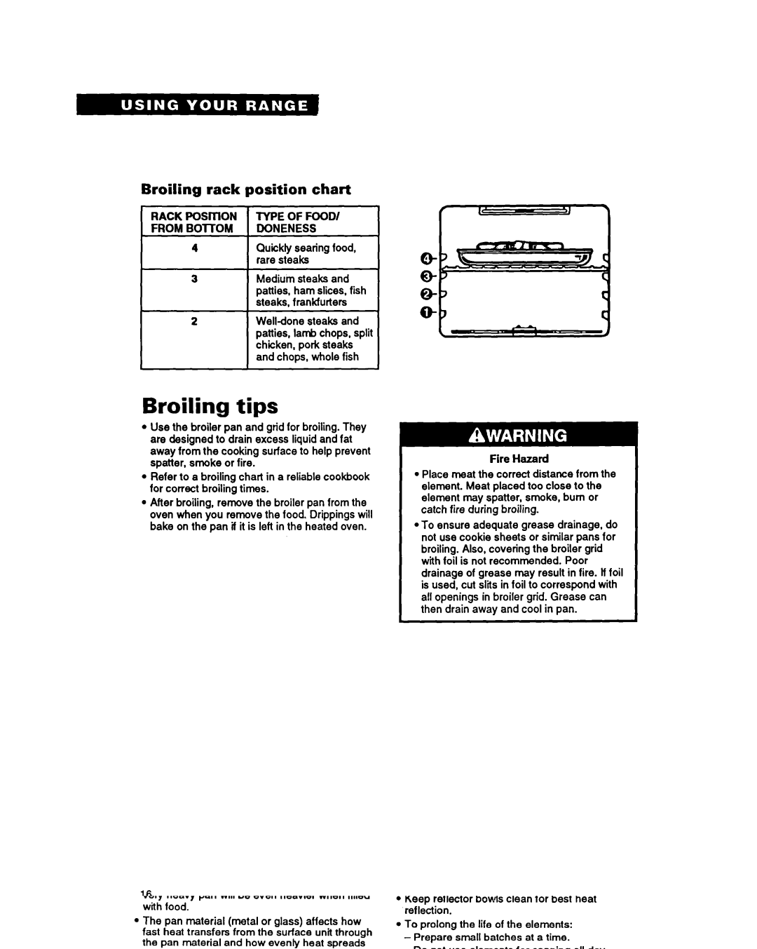 Whirlpool FES340Y important safety instructions Tips, Broiling rack position chart 