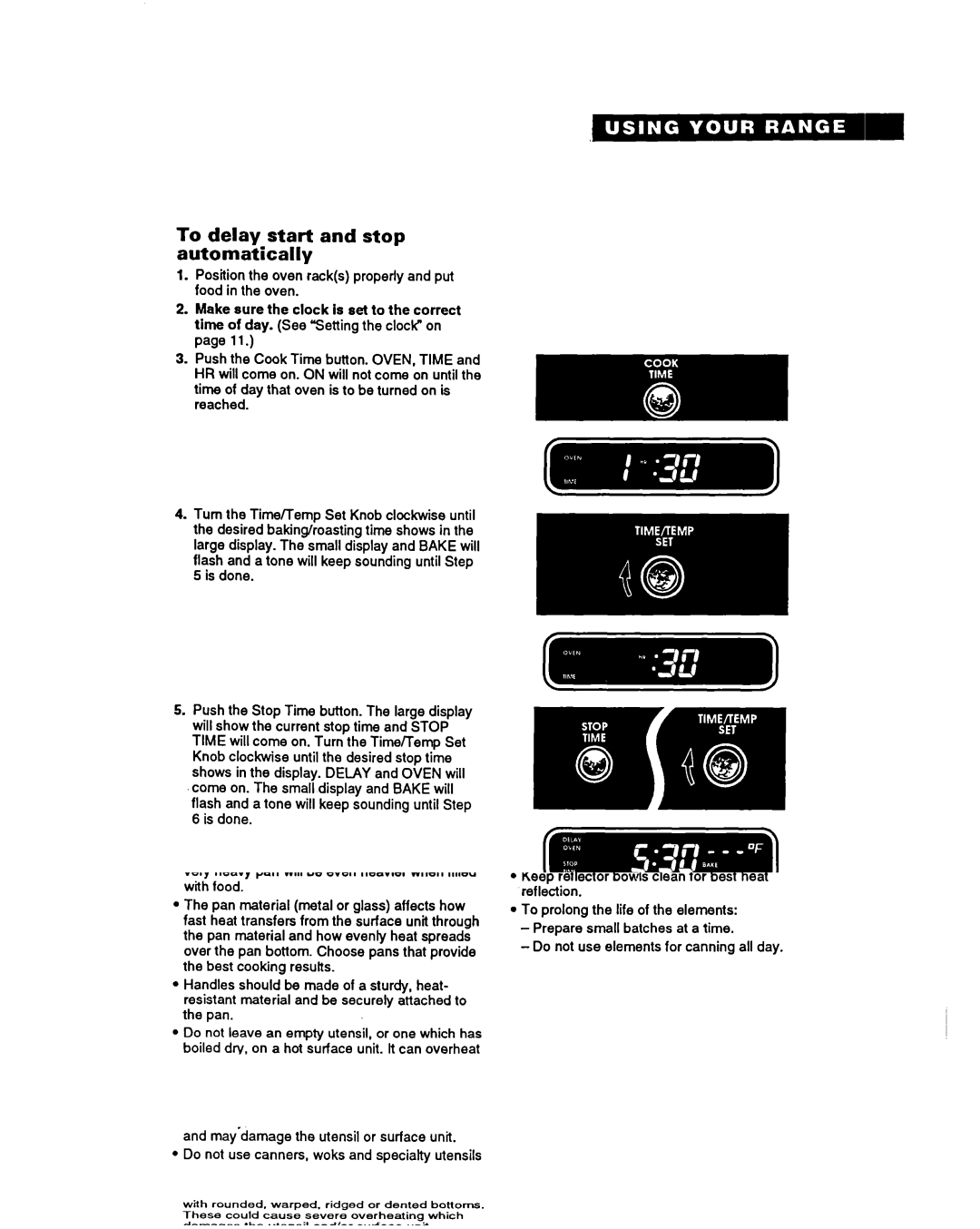 Whirlpool FES340Y important safety instructions To delay start and stop automatically 