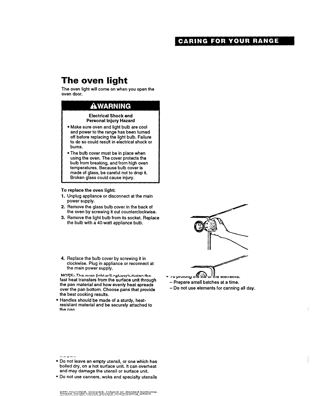 Whirlpool FES340Y important safety instructions Oven light 