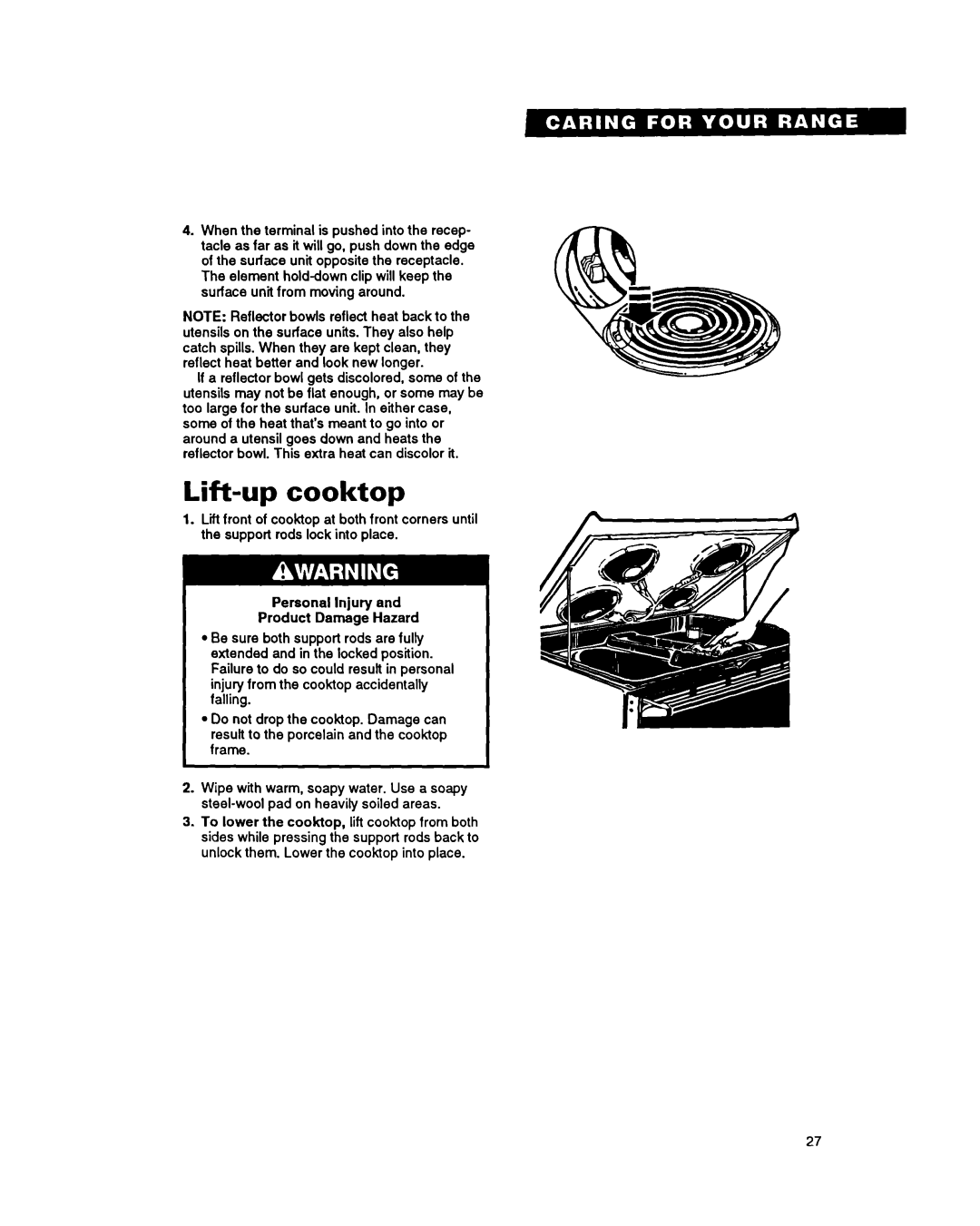 Whirlpool FES340Y important safety instructions Lift-upcooktop 
