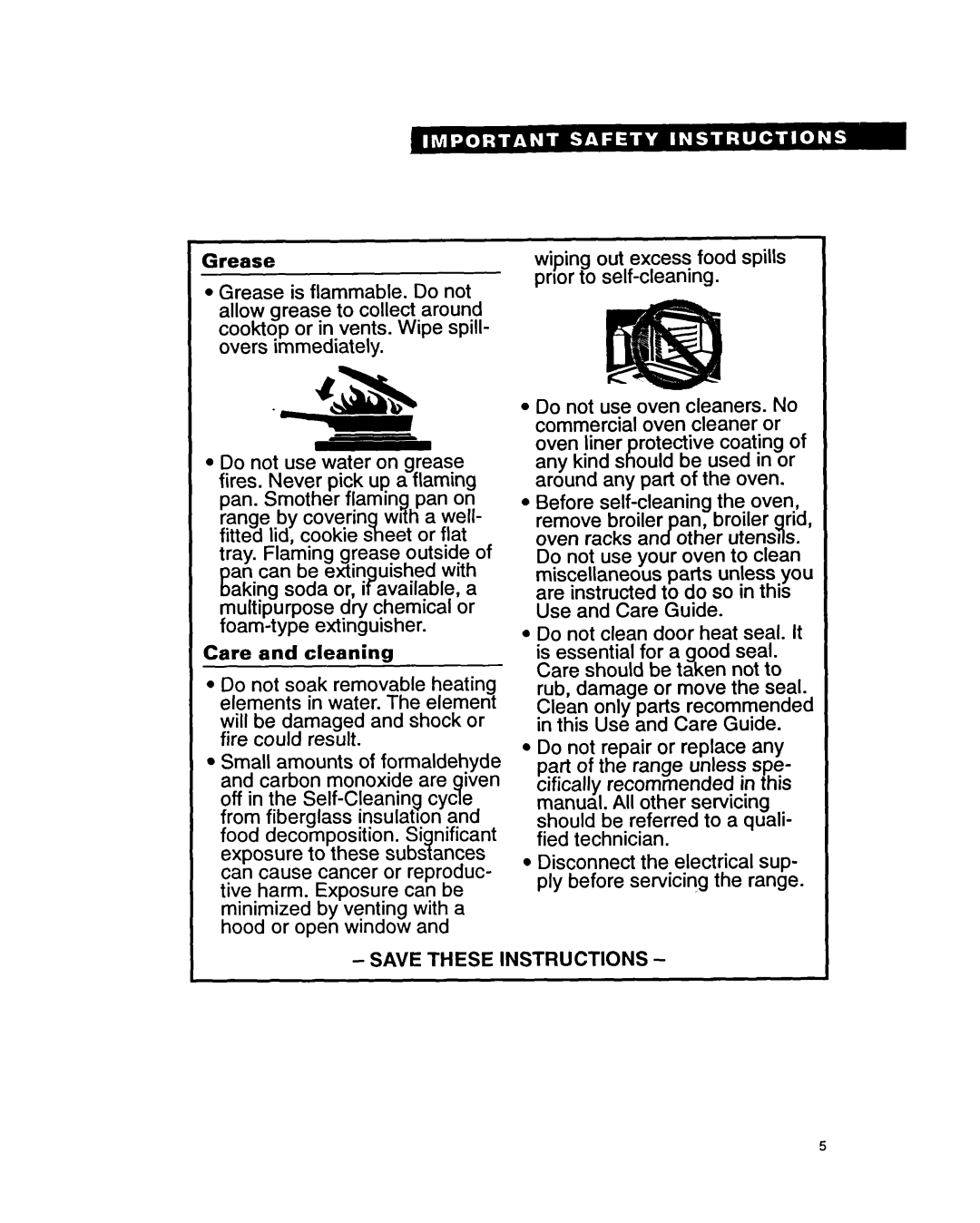 Whirlpool FES340Y important safety instructions Grease 
