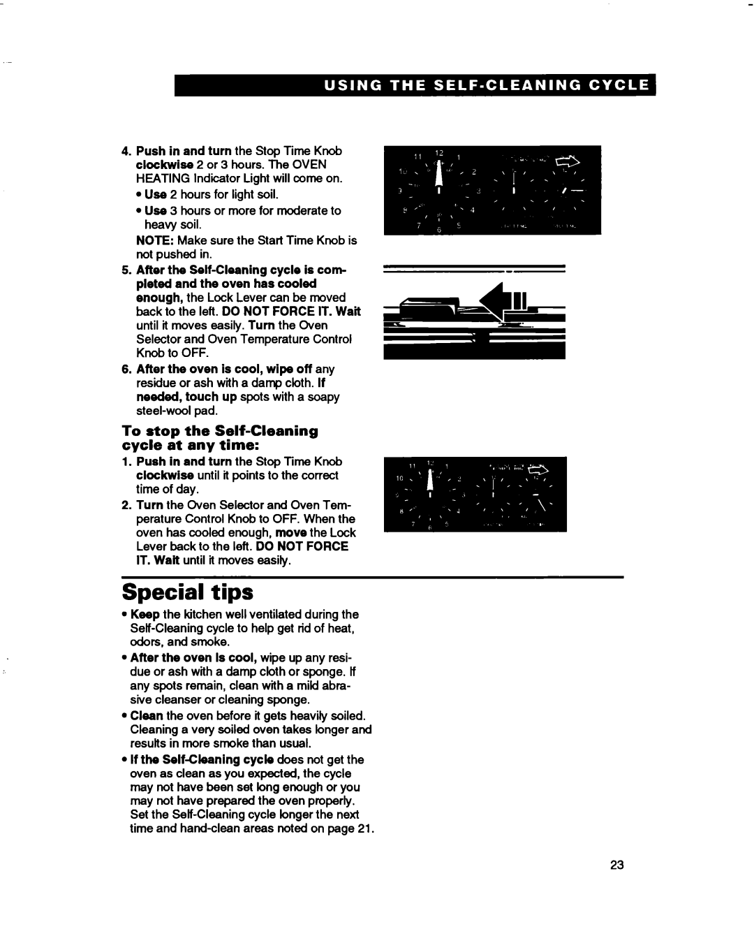 Whirlpool FES310B, FES350B manual Special tips, To stop the Self-Cleaning cycle at any time 