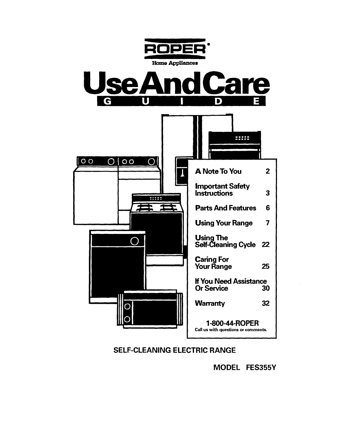 Whirlpool FES355Y warranty UseAndCare 