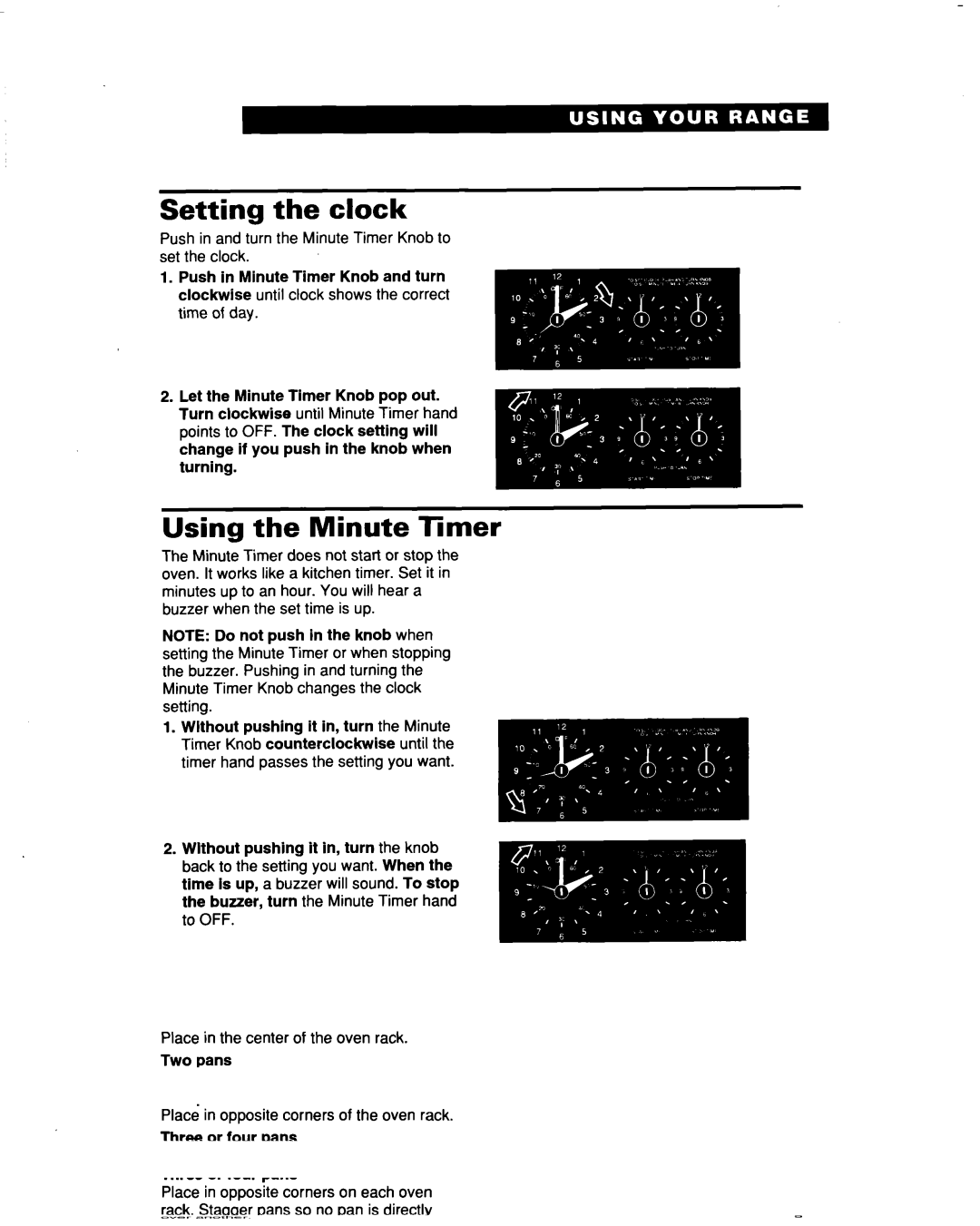 Whirlpool FES364B manual Setting the clock, Using the Minute Timer 