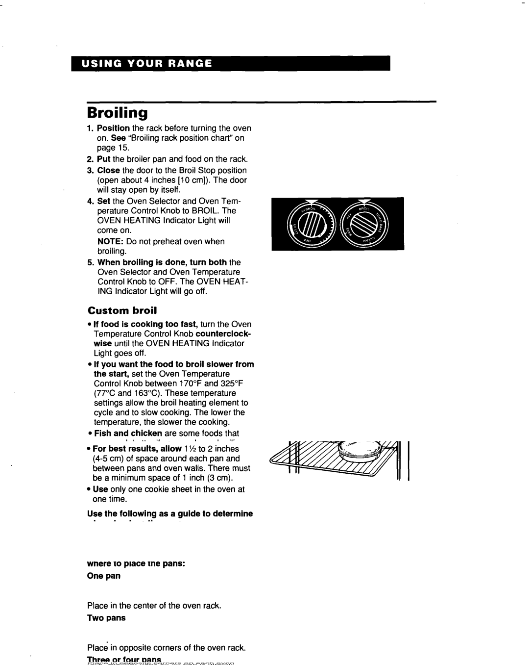 Whirlpool FES364B manual Broiling, Custom broil 