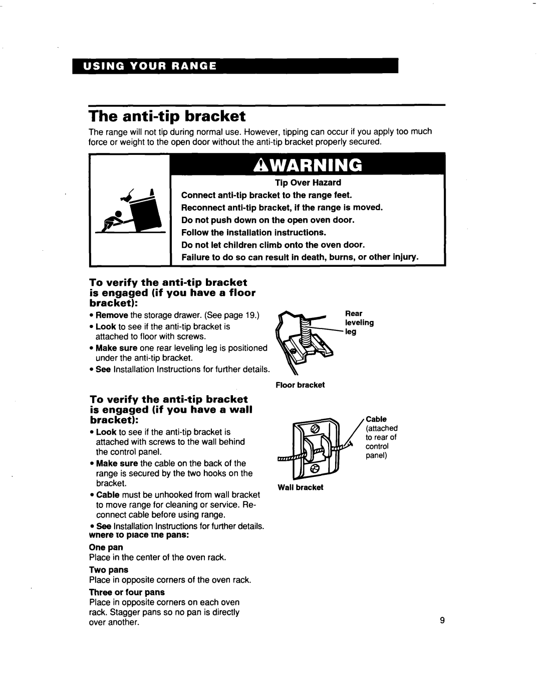 Whirlpool FES364B manual Anti-tip bracket, Optional door panel pat 