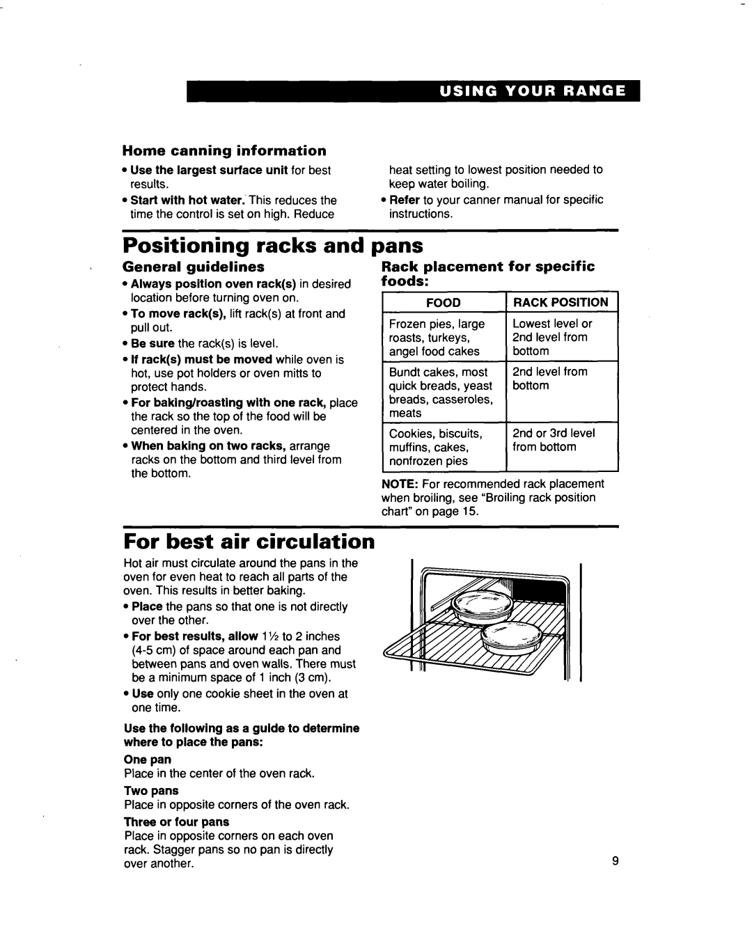 Whirlpool FES364B manual Positioning racks, For best air circulation, 1lans 