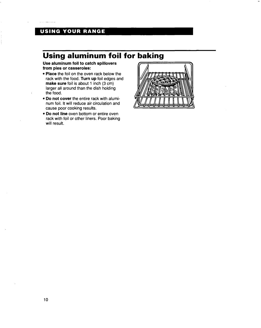 Whirlpool FES364B manual Using aluminum foil for baking 