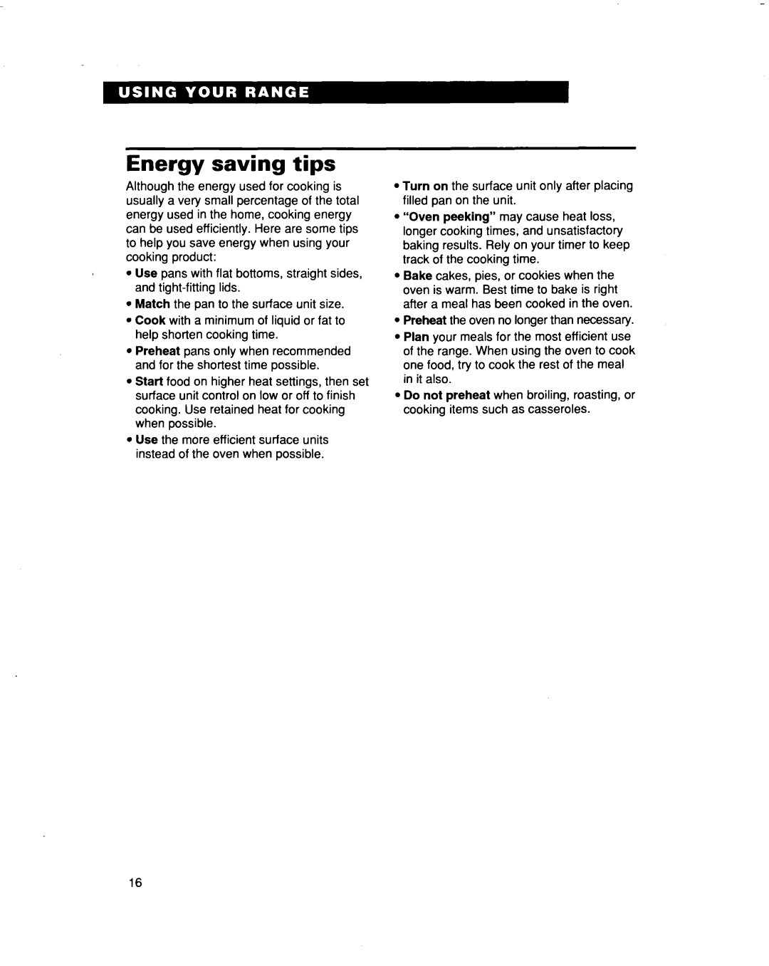 Whirlpool FES364B manual Energy saving tips 