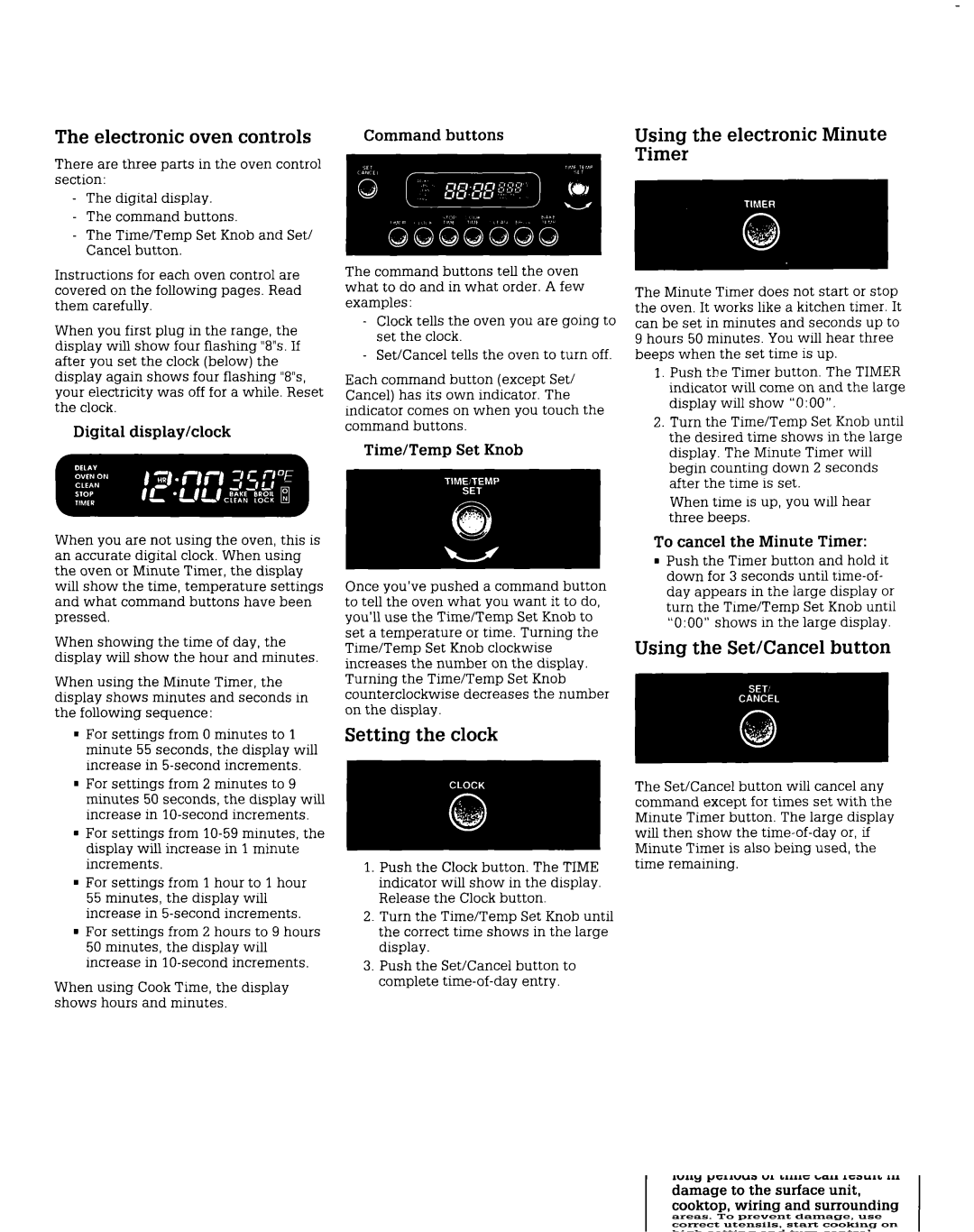 Whirlpool FES340V, FES375V manual Electronic oven controls, Using the electronic Minute Timer, Using the Set/Cancel button 