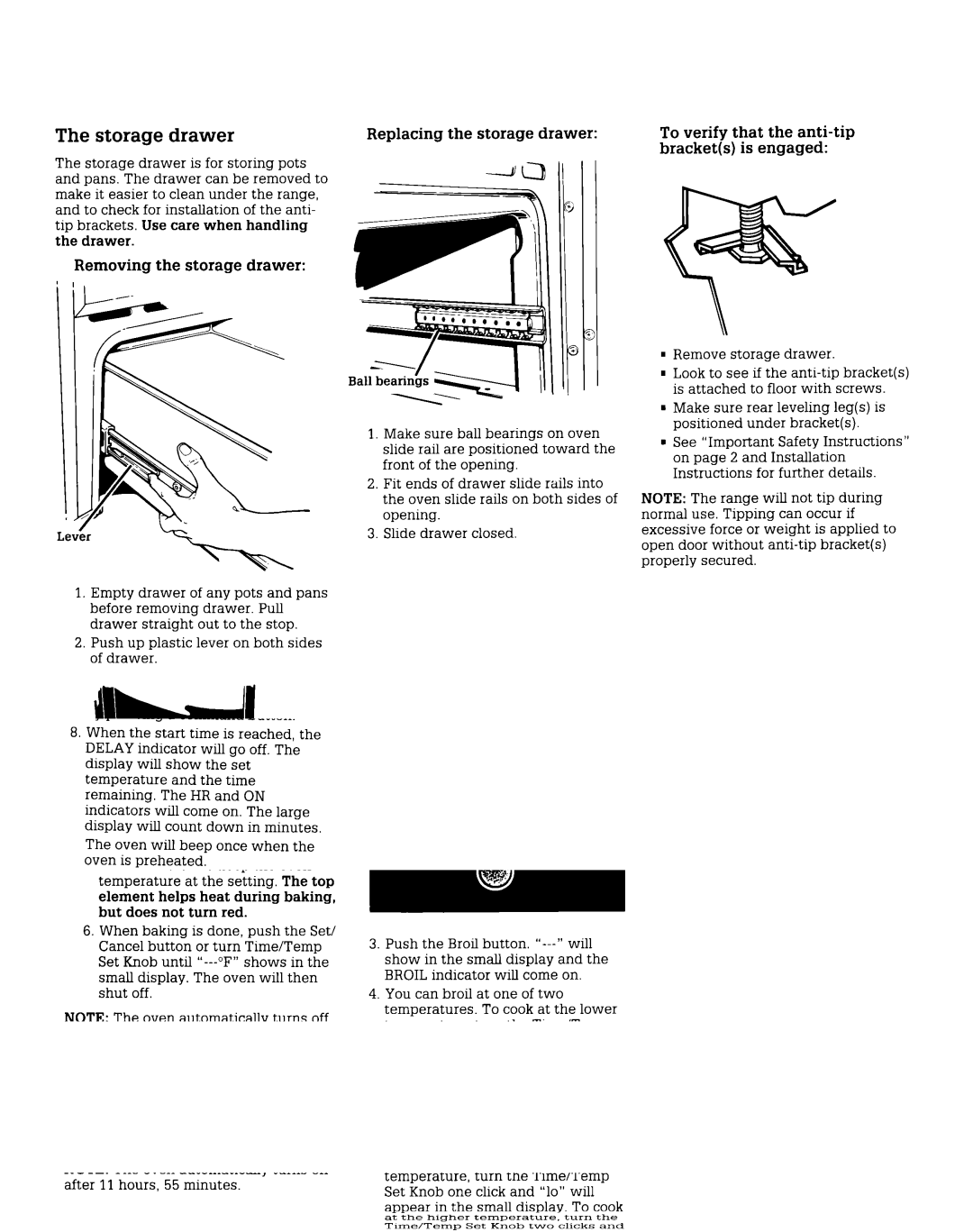 Whirlpool FES340V, FES375V, FES370V manual Storage drawer, Is engaged 