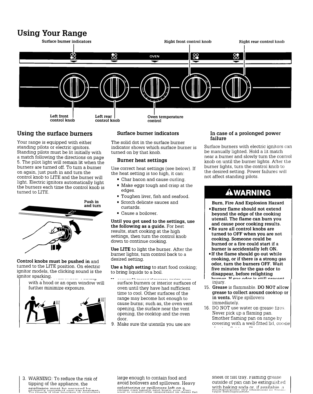 Whirlpool FGP215V, FGP210V, FLP210V warranty Using Your Range, Using the surface burners 