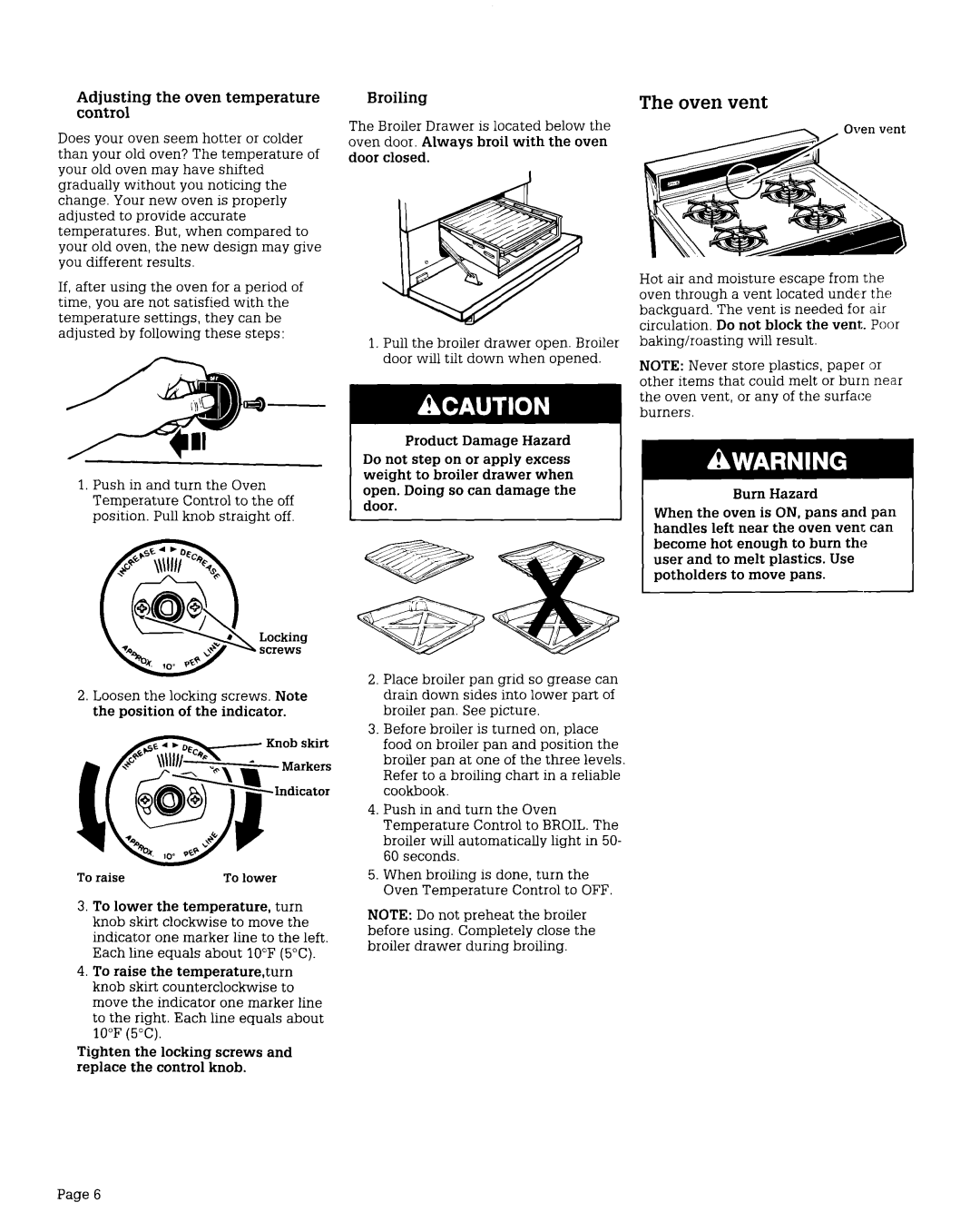 Whirlpool FGP210V, FGP215V, FLP210V warranty Oven vent, To raise 