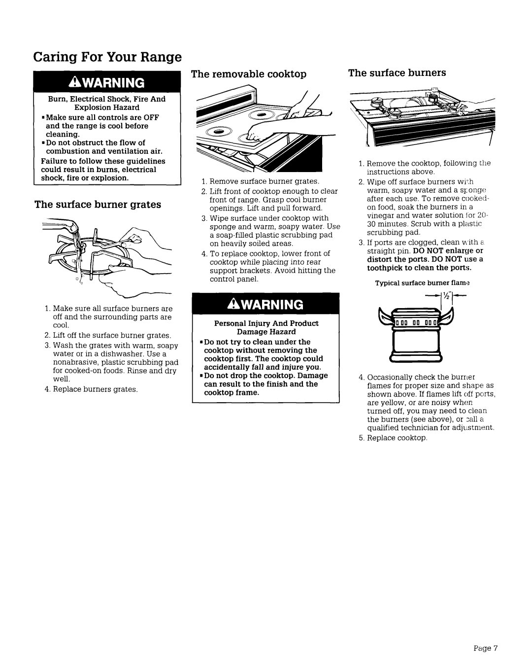 Whirlpool FGP215V, FGP210V, FLP210V Surface burner grates, Removable cooktop, Surface burners, Remove surface burner grates 