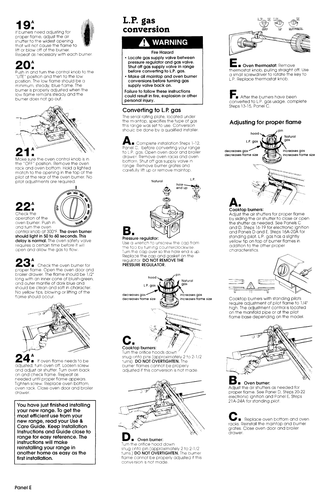 Whirlpool FGP300BL0 manual 19 a, Gas conversion 