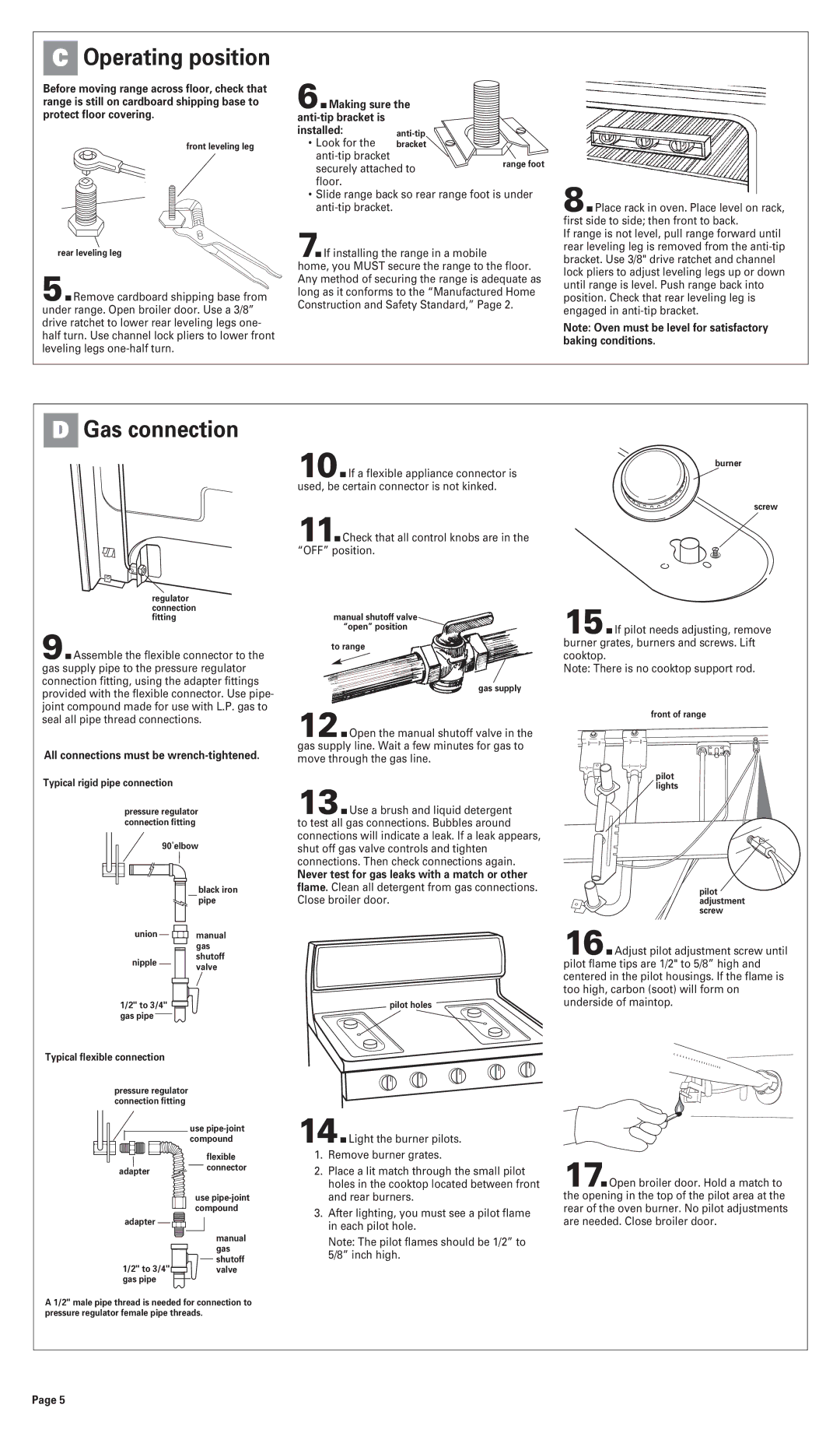 Whirlpool FGP300JN0 installation instructions Gas connection, Making sure the anti-tip bracket is installed 