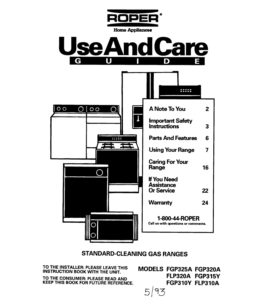 Whirlpool FGP325A manual STANDARD-CLEANING GAS Ranges 