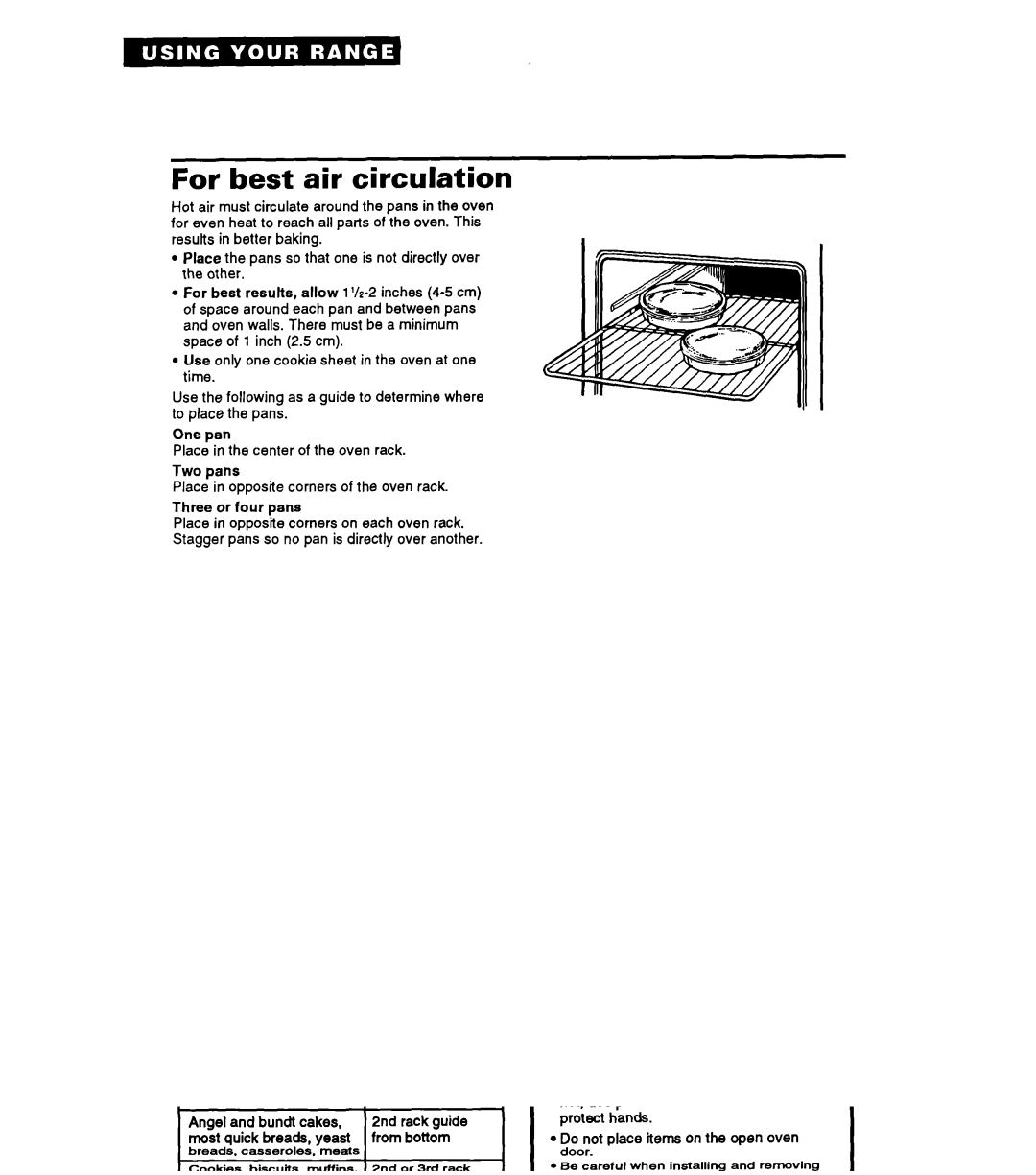 Whirlpool FGP325A manual For best air circulation, One pan, Two pans, Three or four pans 