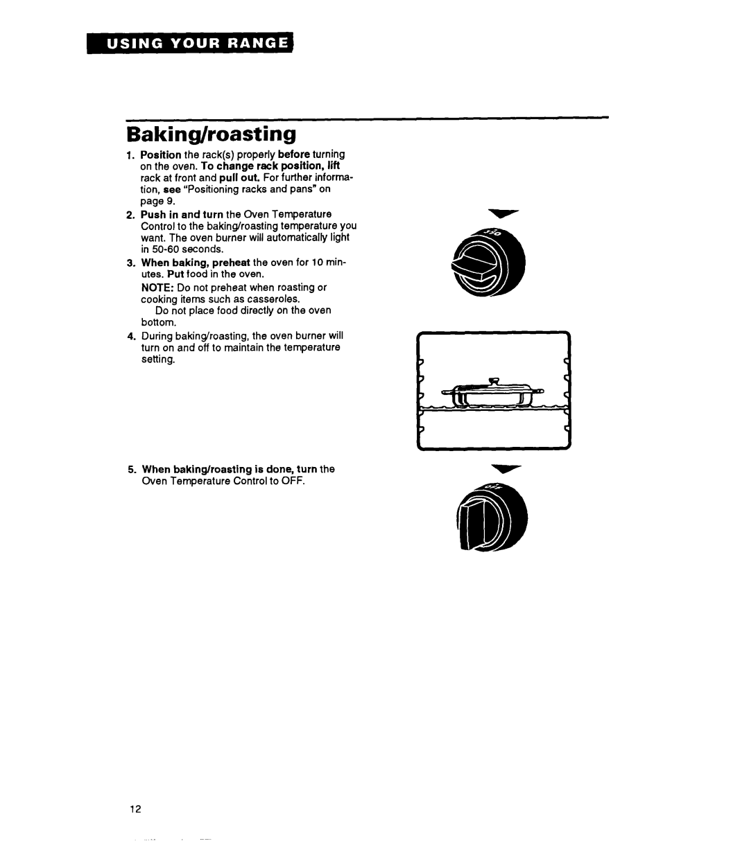 Whirlpool FGP325A manual Baking/roasting 