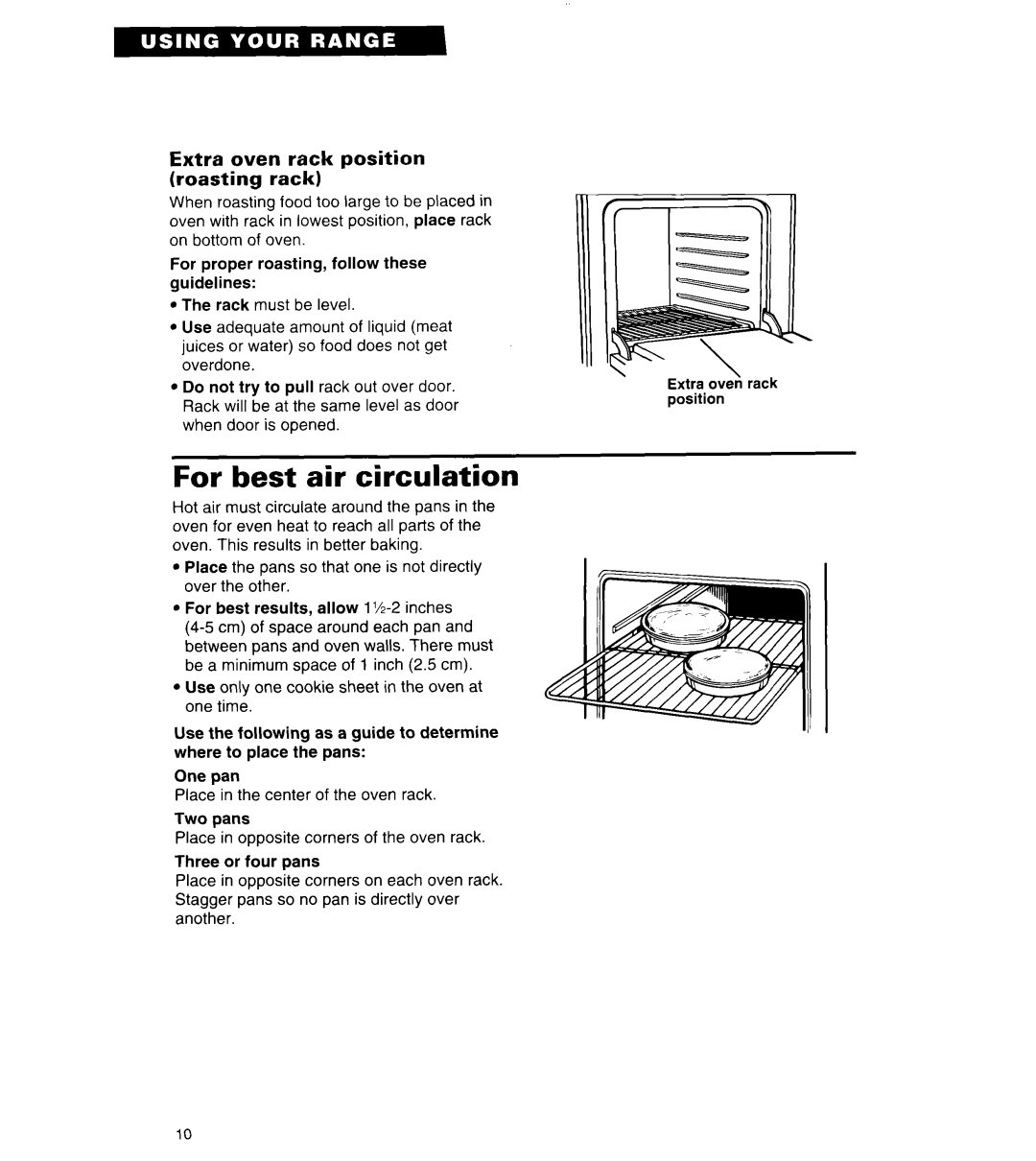 Whirlpool FGP325Y, FGP320Y, FGP320A, FLP320A, FLP310Y manual For best air circulation, Extra oven rack position roasting rack 